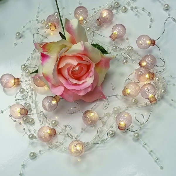 Draht Lichterkette in warmweiss mit rosa Glas 1.9m - 20LEDˈs