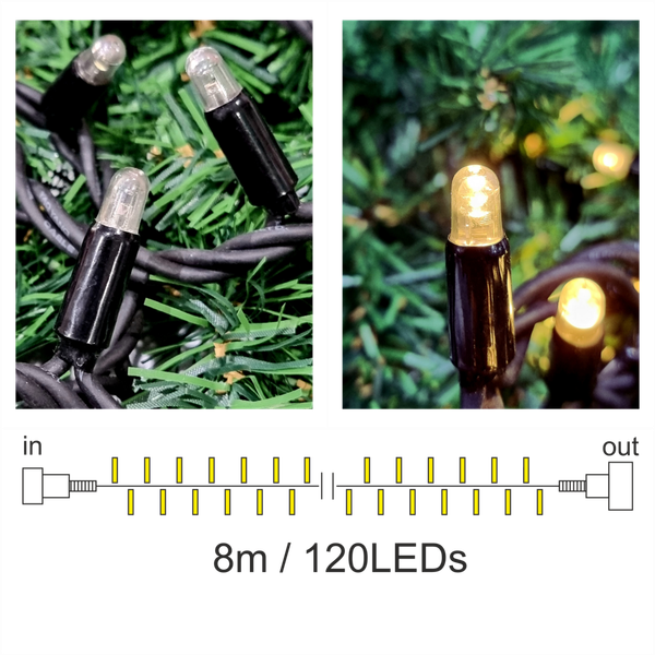 8m Lichterkette warmweiss, Gummikabel in schwarz Erweiterung