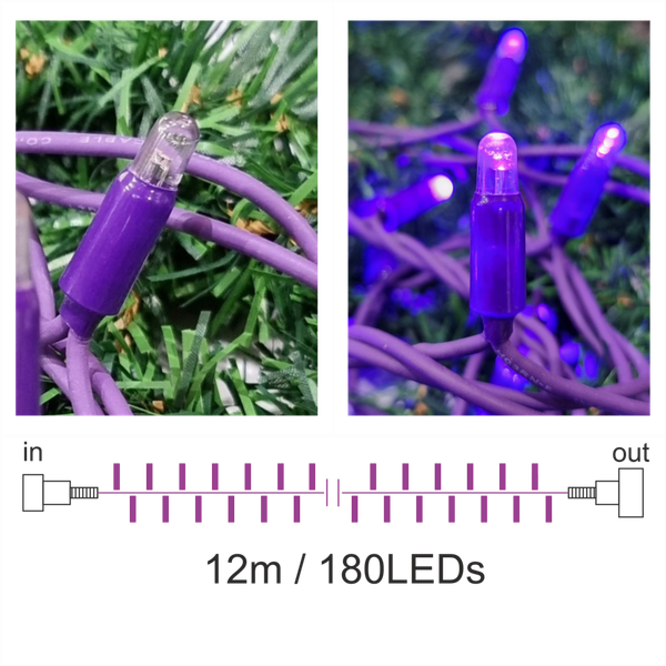 12m Lichterkette violett, Gummikabel in violett Erweiterung