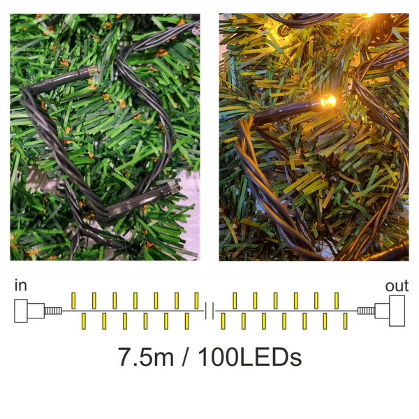 7.5m Lichterkette 100LEDˈs amber, PVC Kabel in grün Erweiterung