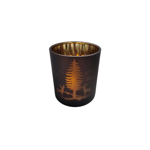 Teelichtglas Rentier, Tannenbaum schwarz/gold